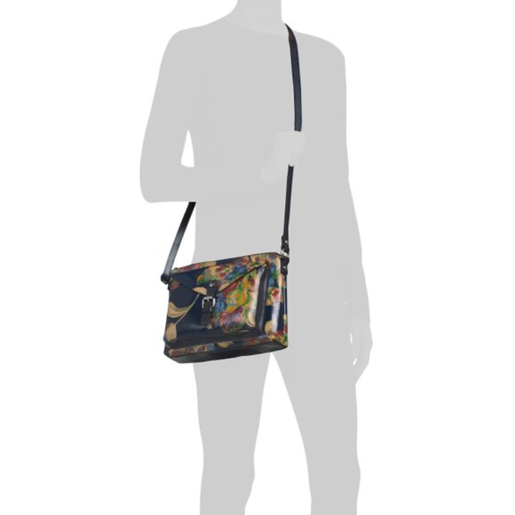 PATRICIA NASH Le Fleur Navy Print Leather Avellino Front Pocket Crossbody - Picture 2 of 2